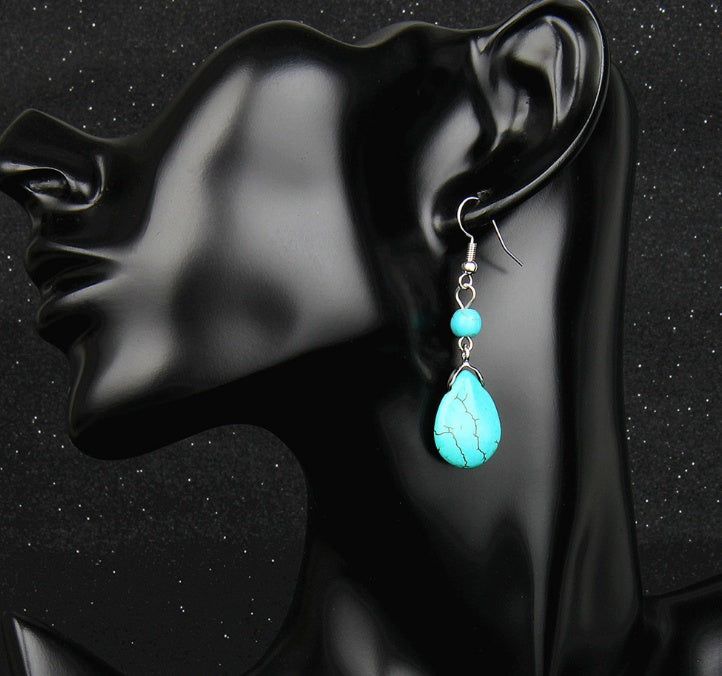 Ethnic retro simple drop water turquoise earrings hot featured texture stone earrings earrings cheap earrings