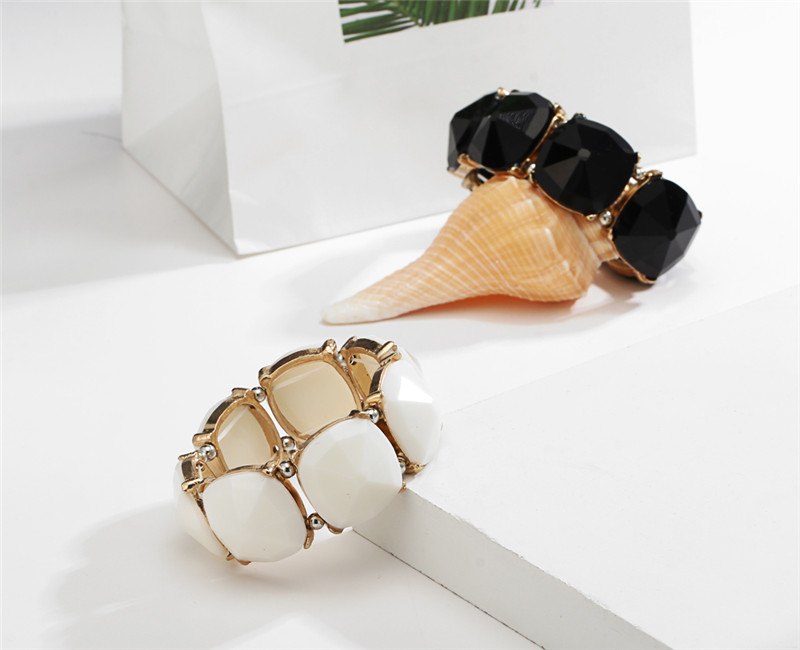 2 Colors Trendy Large Big Stretch Bead Geometric Stone Mosaic Bracelet Jewelry Accessories Bangles snap jewelry pulseras