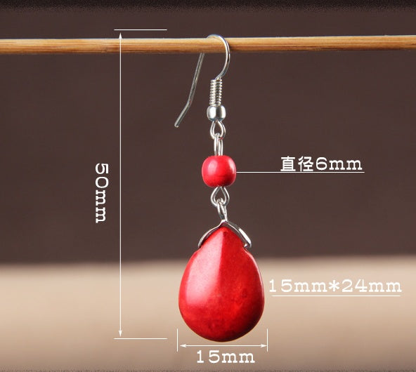 Ethnic retro simple drop water turquoise earrings hot featured texture stone earrings earrings cheap earrings