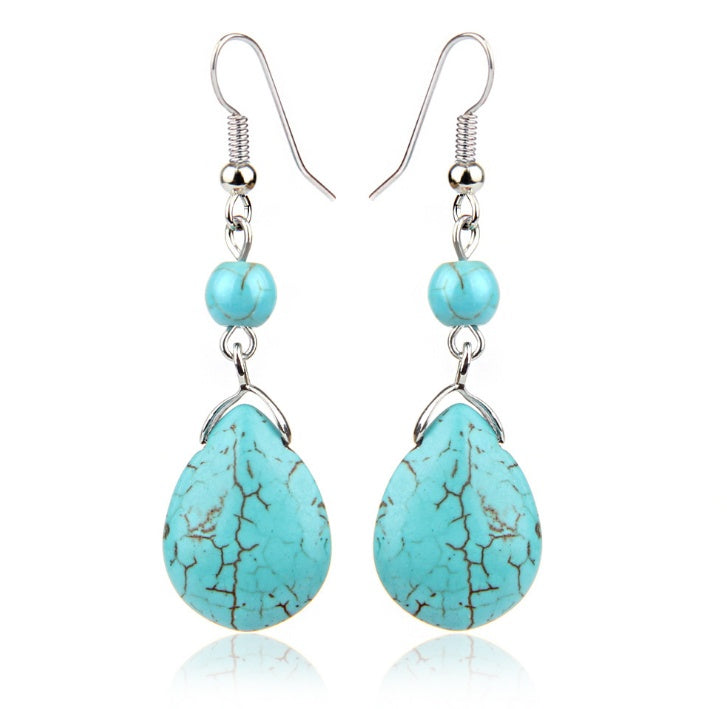Ethnic retro simple drop water turquoise earrings hot featured texture stone earrings earrings cheap earrings