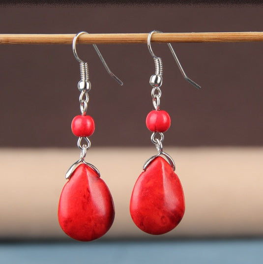 Ethnic retro simple drop water turquoise earrings hot featured texture stone earrings earrings cheap earrings