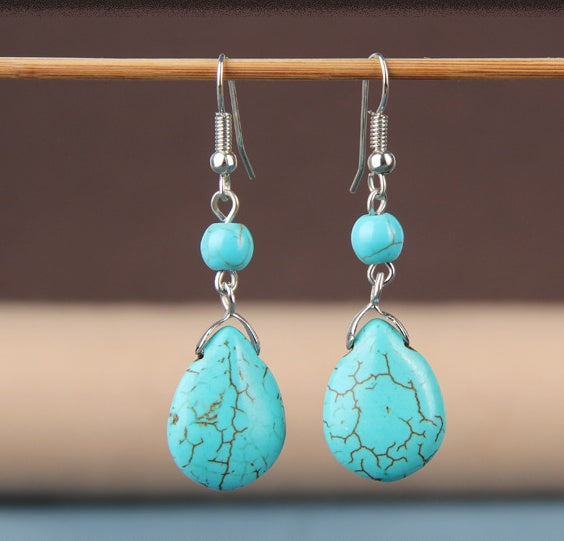 Ethnic retro simple drop water turquoise earrings hot featured texture stone earrings earrings cheap earrings